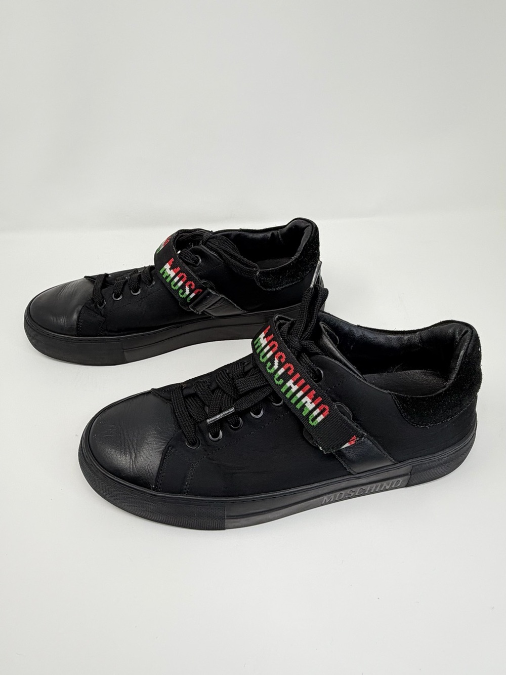 Moschino Black Sneakers with Red and Green Logo Strap